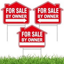 3Pack For Sale by Owner Sign with Metal H -Stakes, 16"x12" Double Sided Corru...