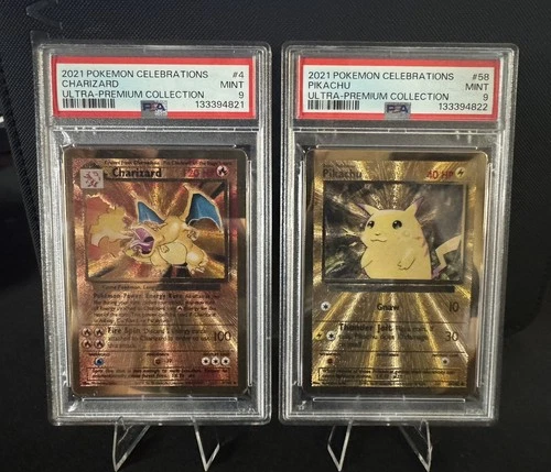 SEQUENTIAL PSA 9 SET Celebrations UPC Charizard 4 & Pikachu 58 Gold Metal Promo