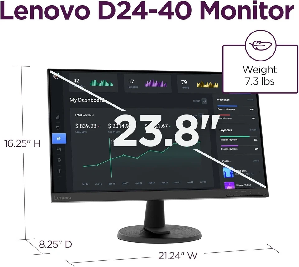 Lenovo D24-40 24" Full HD 75Hz 16:9 4ms VA Monitor, Raven Black (67A2KCC6US) NEW - Image 2 of 4