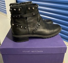 Stuart Weitzman Go West black leather studded...