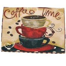 SET of 6 Coffee Time Placemats Mugs Beans Steam Swirl Multicolor 12.75"x17.5"