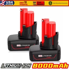 2 Pack 12V 8.0Ah Battery for Milwaukee 8Ah 48-11-2401 48-11-2420 48-11-2402 Tool