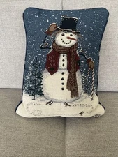 Mount Vernon Mills Tapestry K.Jennings Winter Snowman Christmas Pillow 12.5x17