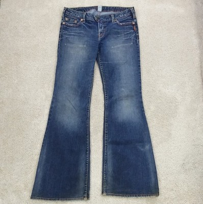 Y2K Silver Jeans Damen W34 L35 Low Rise Slim Bootcut Flare Denim Tuesday 22 USA