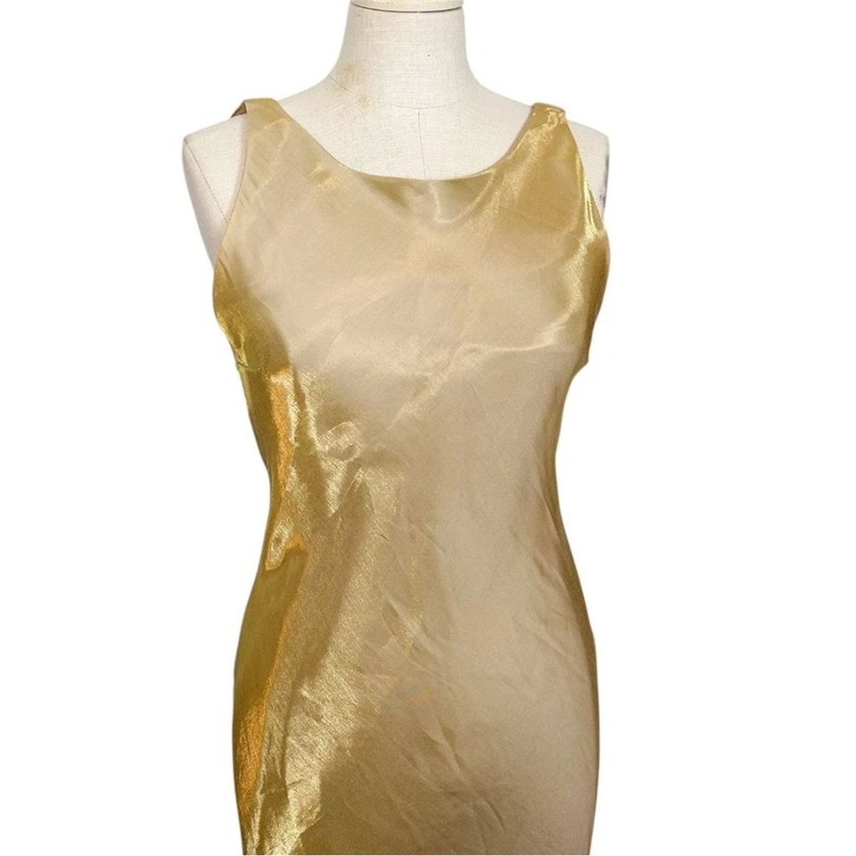 Maxi Vestido Formal Sin Mangas Vintage Para Mujer 6 Hampton Nites Años 90’s Dorado Espalda Baja Foto 4 de 4