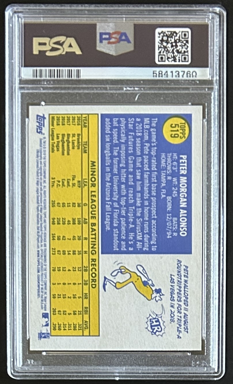 2019 Topps Heritage #519 Pete Alonso New York Mets Rookie RC PSA GEM MT 10 view 2