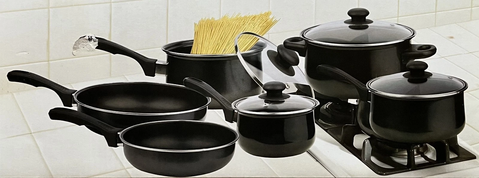 10-Piece Nonstick Carbon Steel Cookware Set W/Glass Lids Stay Cool Handles NEW