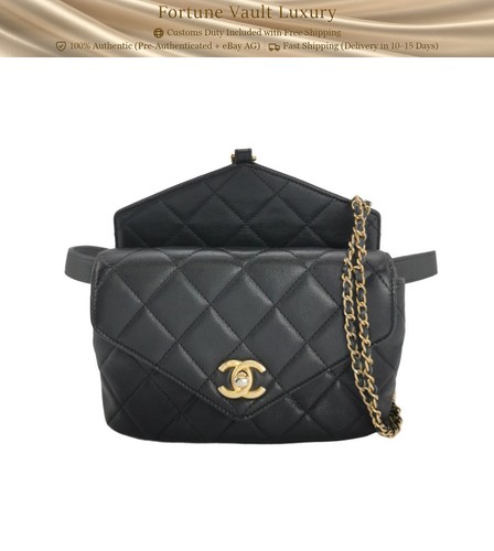 CHANEL Classic Flap Mini Black Leather Gold HW Belt Bag Duty Paid