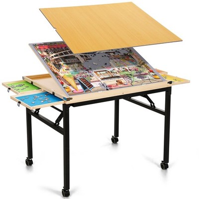 Puzzle Table with Drawers and Folding Metal Legs No Assembly Required 1500 Pi...