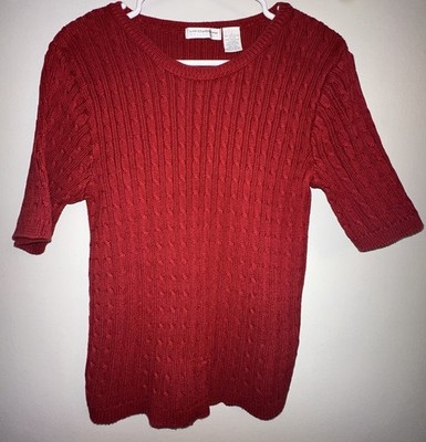Vintage Women s Cable Knit Sweater Short Sleeve Red Top S Old Money
