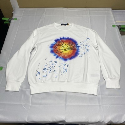 Polo Ralph Lauren Sun Graphic Tie-Dye Paint Splatter Fleece Sweatshirt! SZ large
