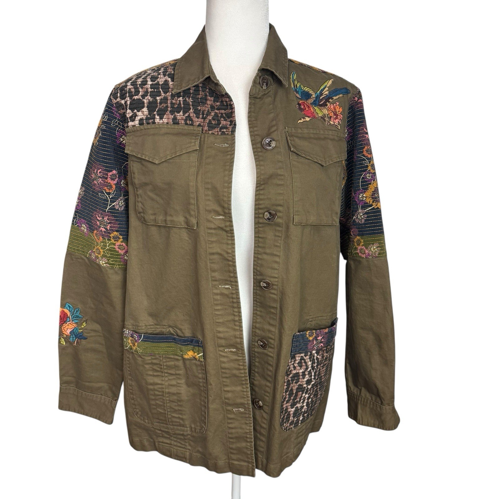 Johnny Was Workshop Patch Work Military Jacket Em… - image 3