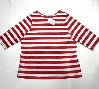 Red and White Stripes Womens Top 3X stretch c/p blend  3/4 sleeves boat neck NWT