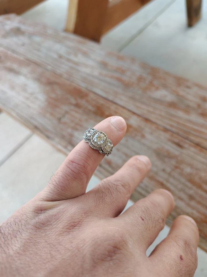 Lafonn Platinum Over Sterling 3 Stone Engagement Ring Simulated Diamond Size 7 - Image 2 of 4