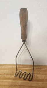 Antique Potato Masher Steel w/ unpainted Wood Handle Vintage Primitive Farmhouse