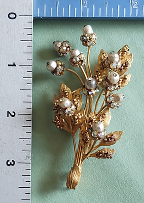 Vintage Early Miriam Haskell? Unsigned Pearl AB Rhinestone Floral