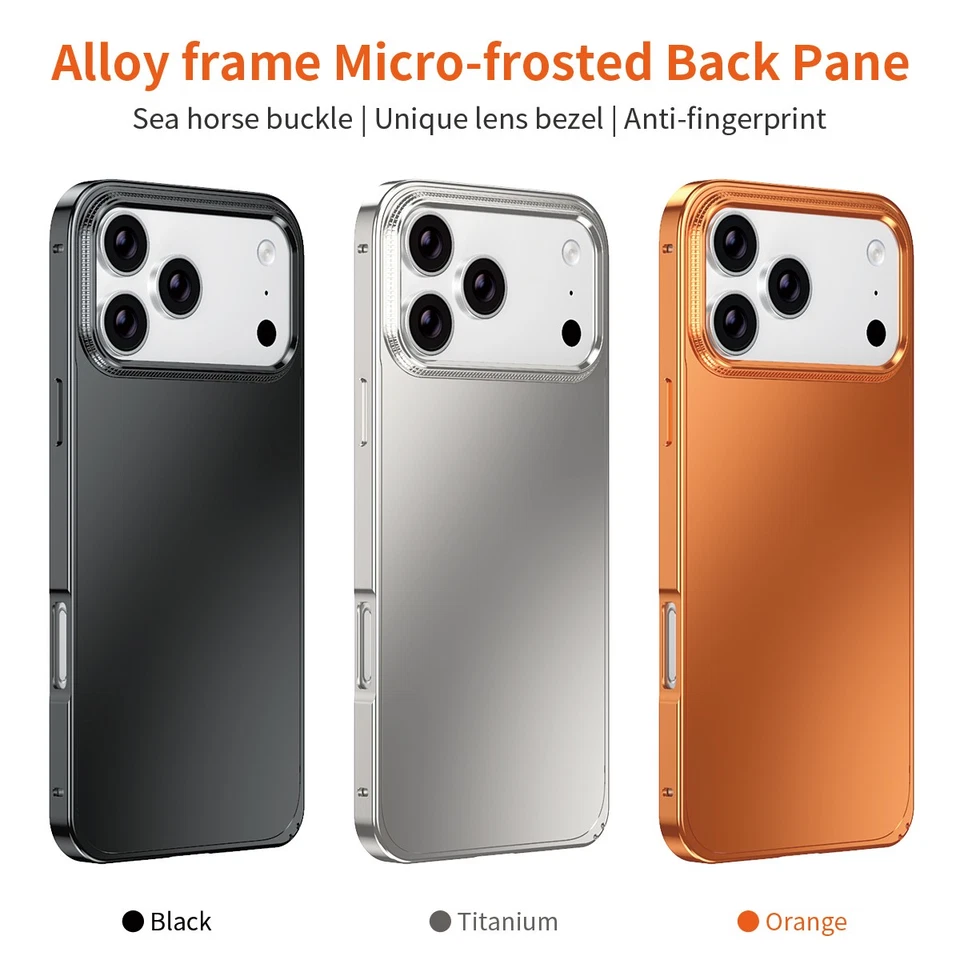 Funda Mate de Aleación con Marco de Metal para iPhone 17 Pro Max 16 15 14 Pro + Vidrio Templado Foto 2 de 4