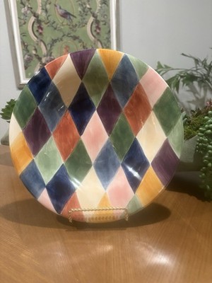 TableTops Unlimited Carnival Hand Painted Ceramic Dinner Plate Geometric Unique 