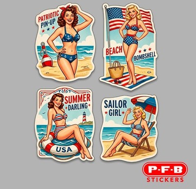 Fourth of July Pin Up America 250th USA Patriotism 4pc 2 -3  Decal Stickers