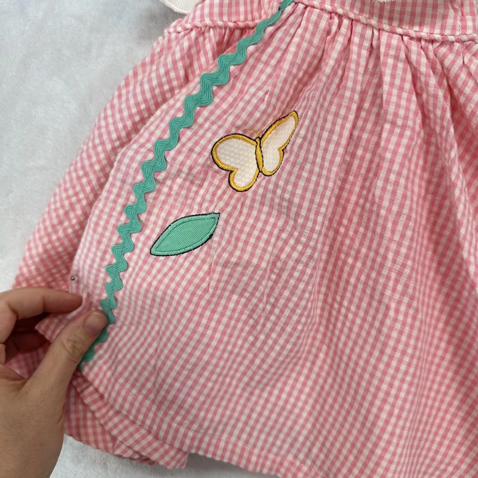 Conjunto de Vestido Samara Vintage Niñas 12 Meses Rosa Guinga Bloomers Cuello Peter Pan Foto 3 de 4