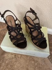 cathy jean dark brown strappy wedge sandal size 6 excellent condition