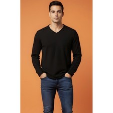GUESS Men  s V-Neck Long Sleeve Sweater In Black - Size Medium