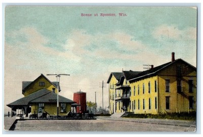 c1910 Buildings Exterior Scene At Spooner Wisconsin WI Unposted Vintage Postcard