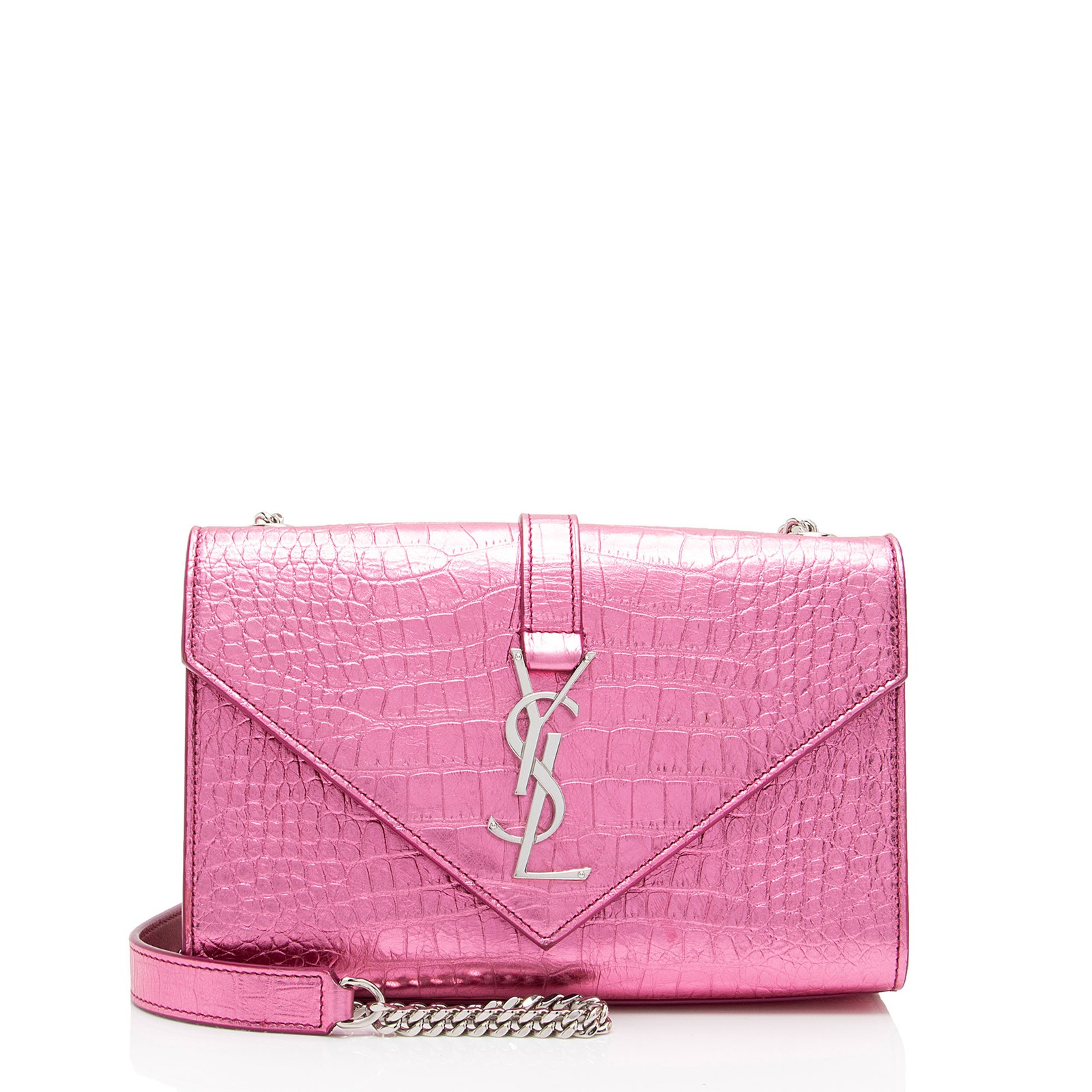 Borsa piccola Saint Laurent in pelle di coccodrillo metallizzato goffrata monogramma busta