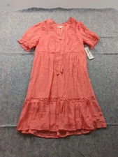 Indigo Rose Dress Sz Medium Coral Flowy Ruffle Collar & Sleeves V Neck NWT