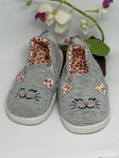 Baby Girl's Canvas Kitty Slip-On Shoes - Grey - Size 4 Toddler - New