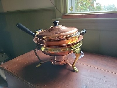 Vintage copper pot 4 piece chaffing dish fondue double boiler japan solid copper