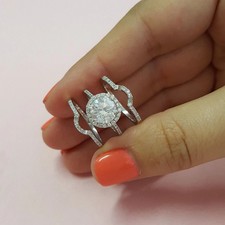 2Ct Round Cut Lab Created Diamond Engagement Trio Ring Set 14K White Gold Plated