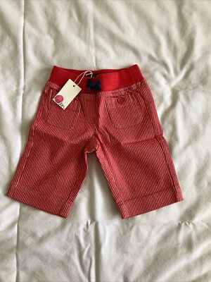 Mini Boden Boys Red Striped Denim Pants, Size 2y, Adjustable Drawstrings