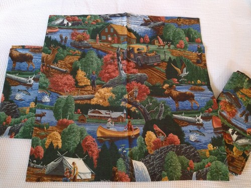 Set Of 4 Northwoods Napkins Green Cloth Table Linens Lodge Cabin Hunting Woods - Picture 7 of 20