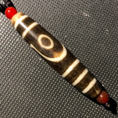 Magic Power Tibetan Old Agate 2Eye Totem dZi Bead Amulet pendant13*58mmC2021