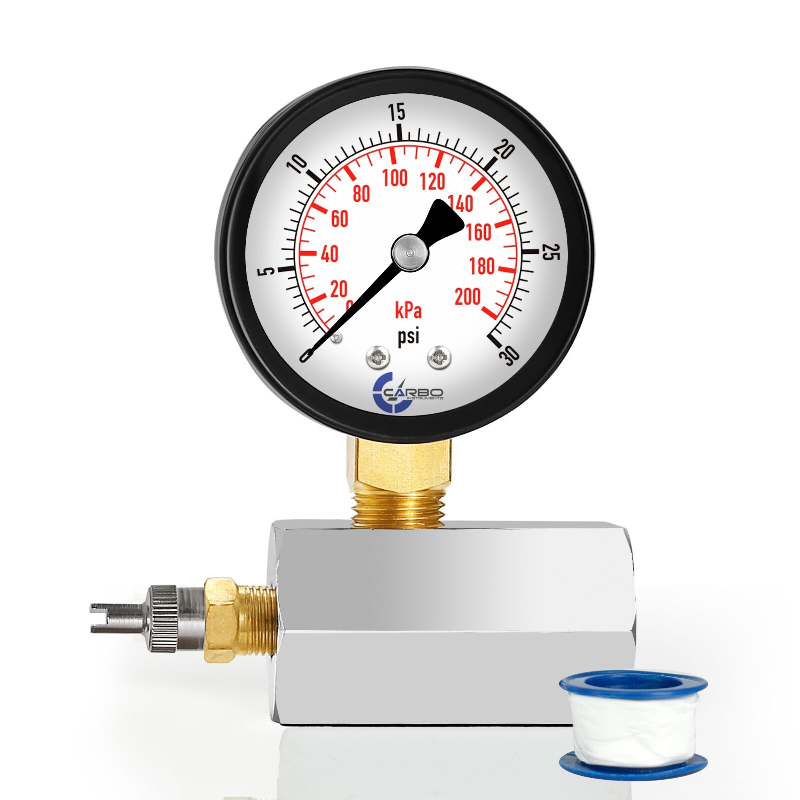 Gas Test Pressure Gauge 30 Pound, 30 PSI / 200 kPa 3/4&rdquo; FNPT Connection Assembly