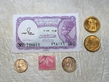 EGYPT UNC BILL 5P 1940 Silver 2P 1321 Cleopatra  Pyramid Coin stamp Pyramid 1888