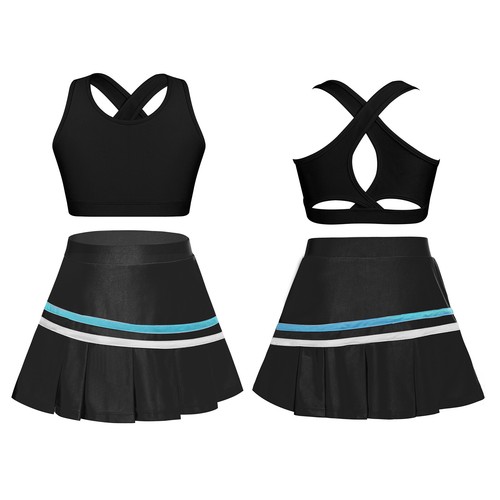 Kids Girls Crop Top With Skirt Cross Back Activewear Summer Sportswear Set Mini - Picture 4 of 83