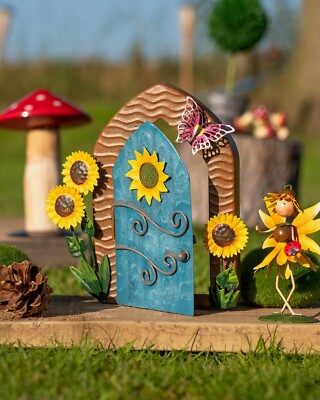 Miniatur Magische Metall Sonnenblume Fee Pixie Garten Ornamente Tür für Bäume