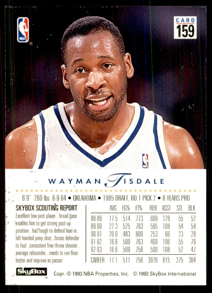 1993-94 SkyBox. Wayman Tisdale Basketball Cards #159 - Image 2 of 2