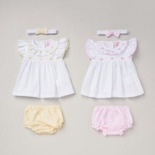 Baby Girls Spanish Romany Style Smocked Rosebud Dress Pants & Headband Set 0-24