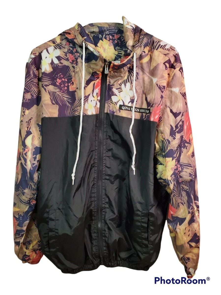 ゆん Qina Yugn Shui @ Floral Full Zip Hooded Jacket Windbreaker Unisex