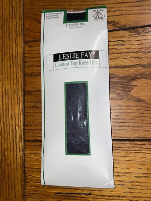 Leslie Fay Sandalfoot Comfort Top Knee- Hi Light Support - 3 Pairs Black 8.5-11