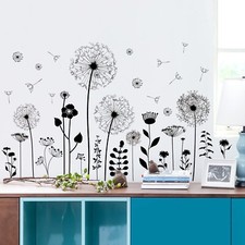 Black Flower Wall Decals Peel and Stick Simple Boho Flower Wall Sticker Wildf...