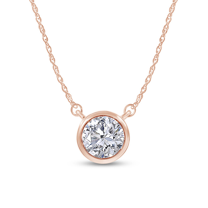 1 Ct Lab Grown Diamond Bezel Set Solitaire Pendant 18" Necklace 10k Gold