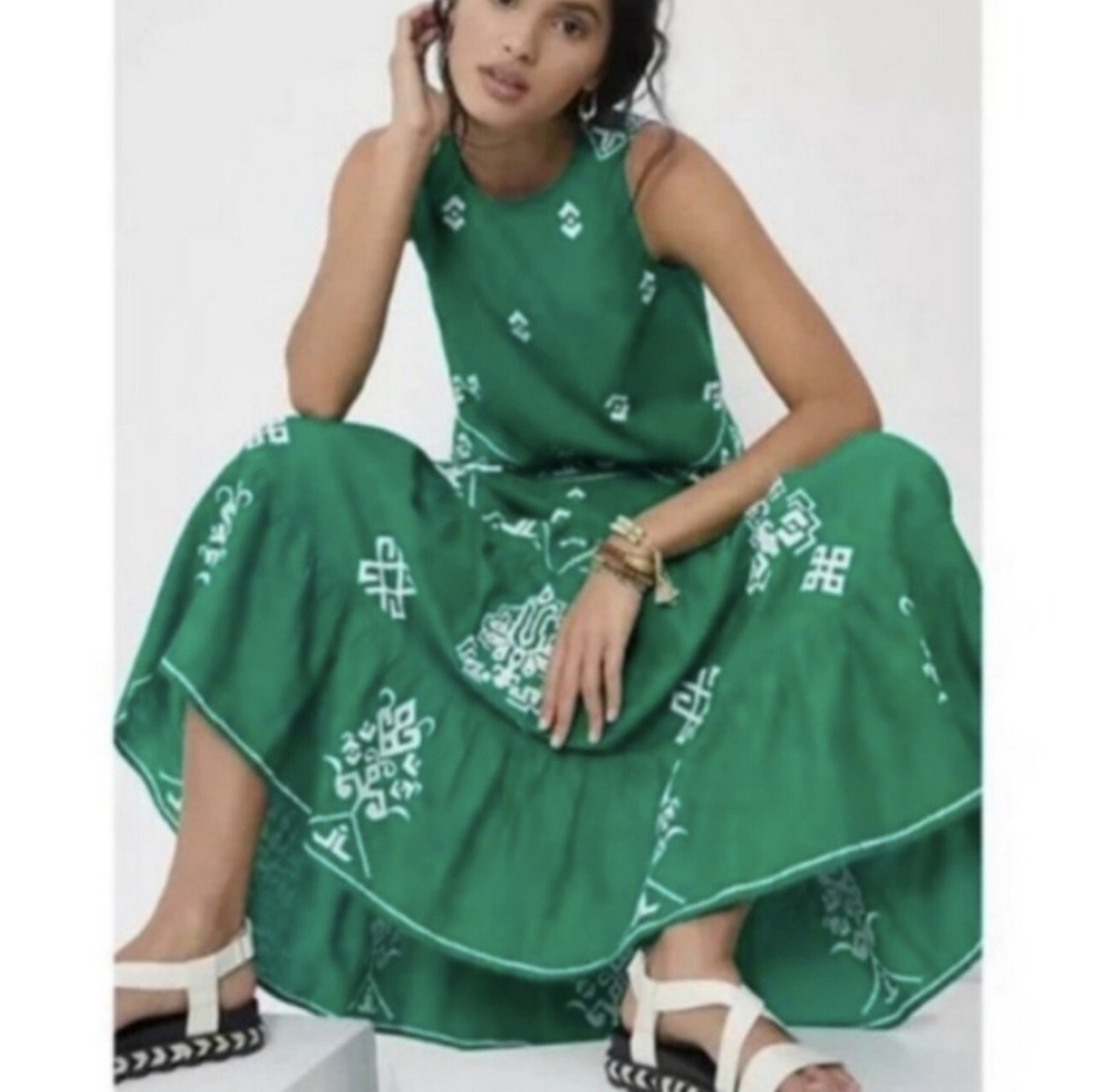 Anthropologie Womens Embroidered Mitra Peasant Skirt Green