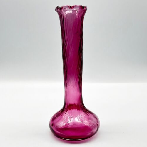 Schöne Amethyst Studio Kunst Glas gewirbelte 7" Knospe Vase - Bild 2 von 11
