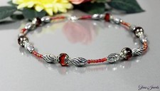 Vetro Gioielli Argento Collana Collier Perle Vintage Hippie Rosso #M023