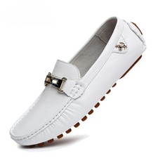 Hombres Cuero PU Zapatos Informales Conducción Mocasines Sin Cordones Blanco Mocasines Calzado
