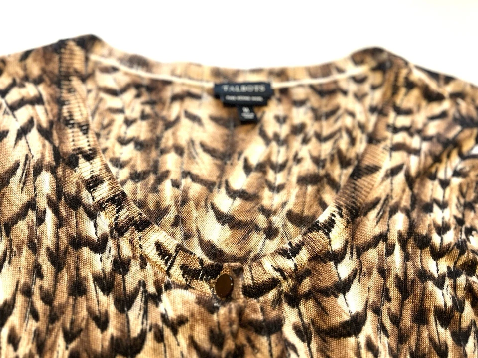 Кардиган Talbots из чистой шерсти мериноса свитер с анималистическим принтом размер средний длинный рукав - Изображение 3 из 4